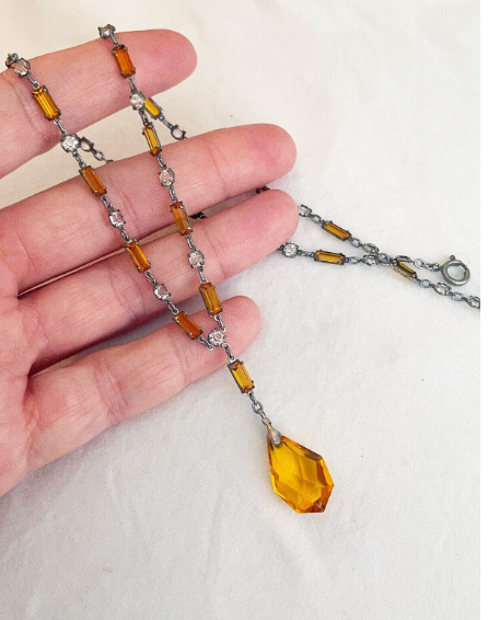 Art Deco Tangerine Drop Necklace