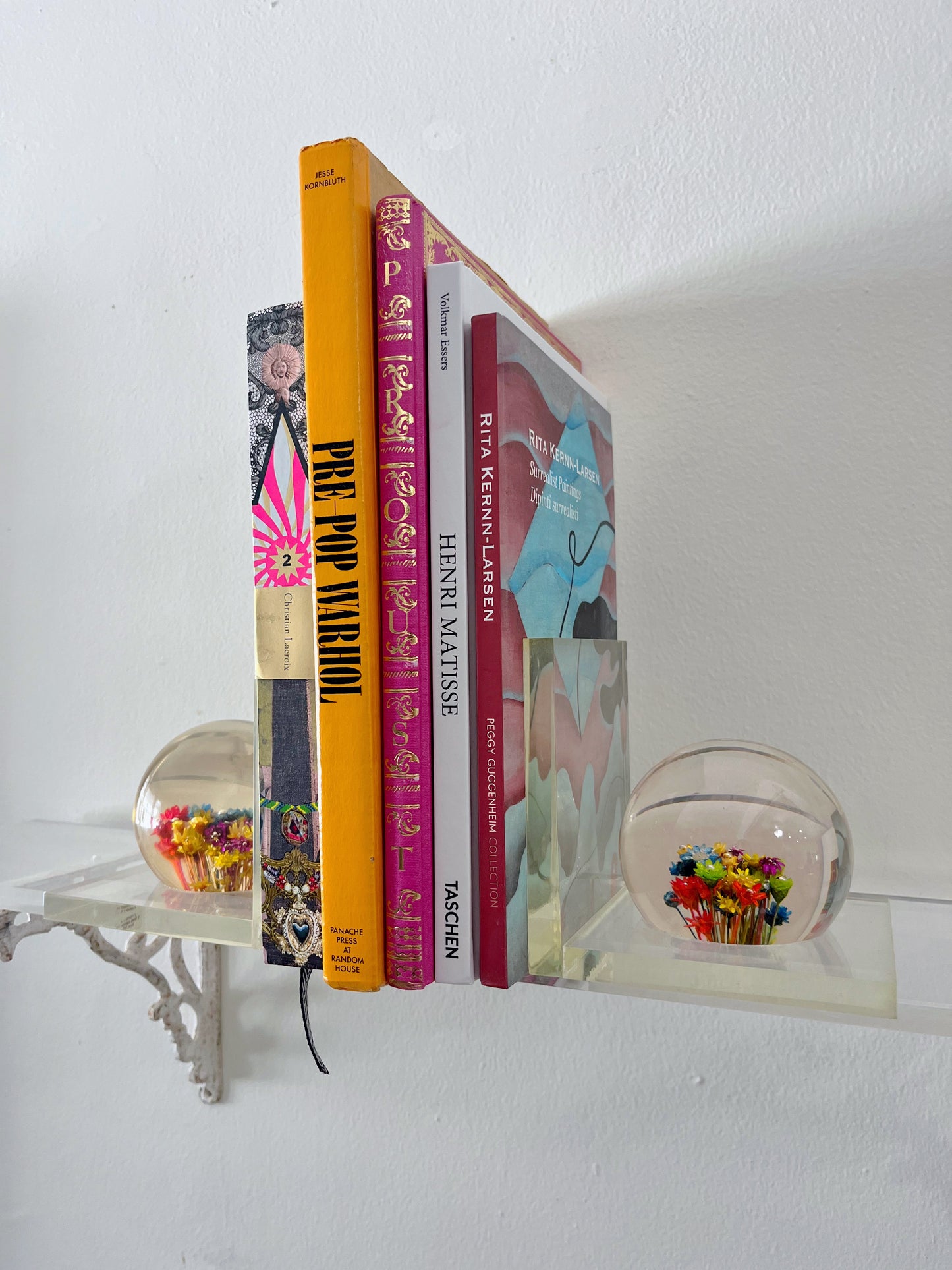 Lucite Floral Orb Bookends