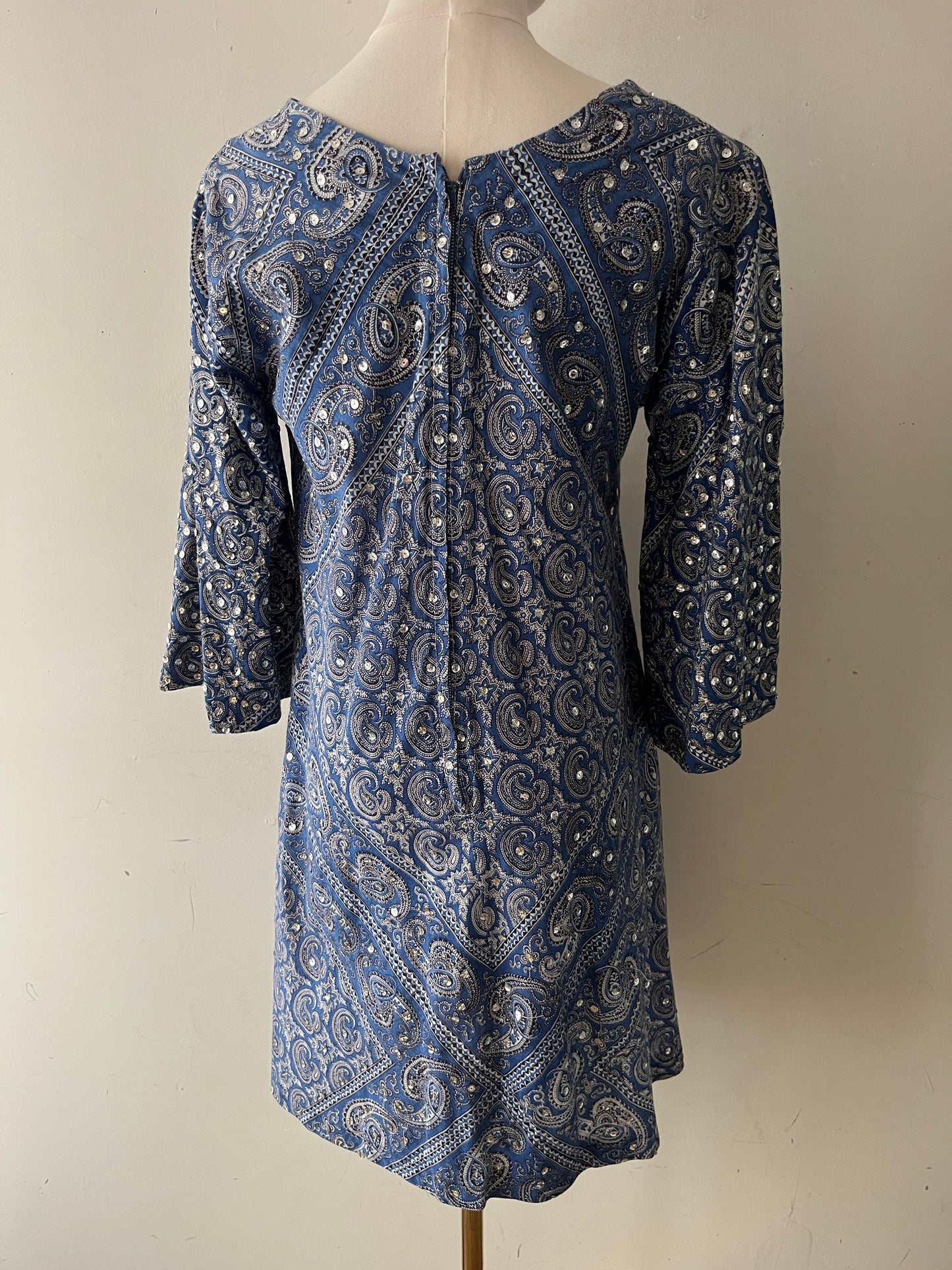 Bandana Paisley Sequin Bell Sleeve Mini Dress| Medium