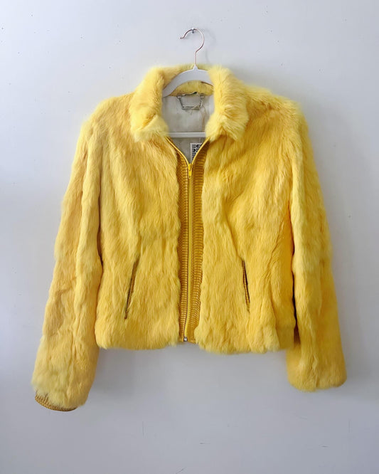 Yellow Fur and Leather Jacket| Extra Small