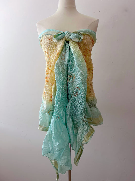 Deadstock 90s handmade silk wrap scarf from India - vintage mermaid scarf top