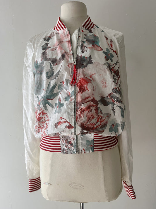Digital Watercolor Rose Floral Bomber Jacket| S/M