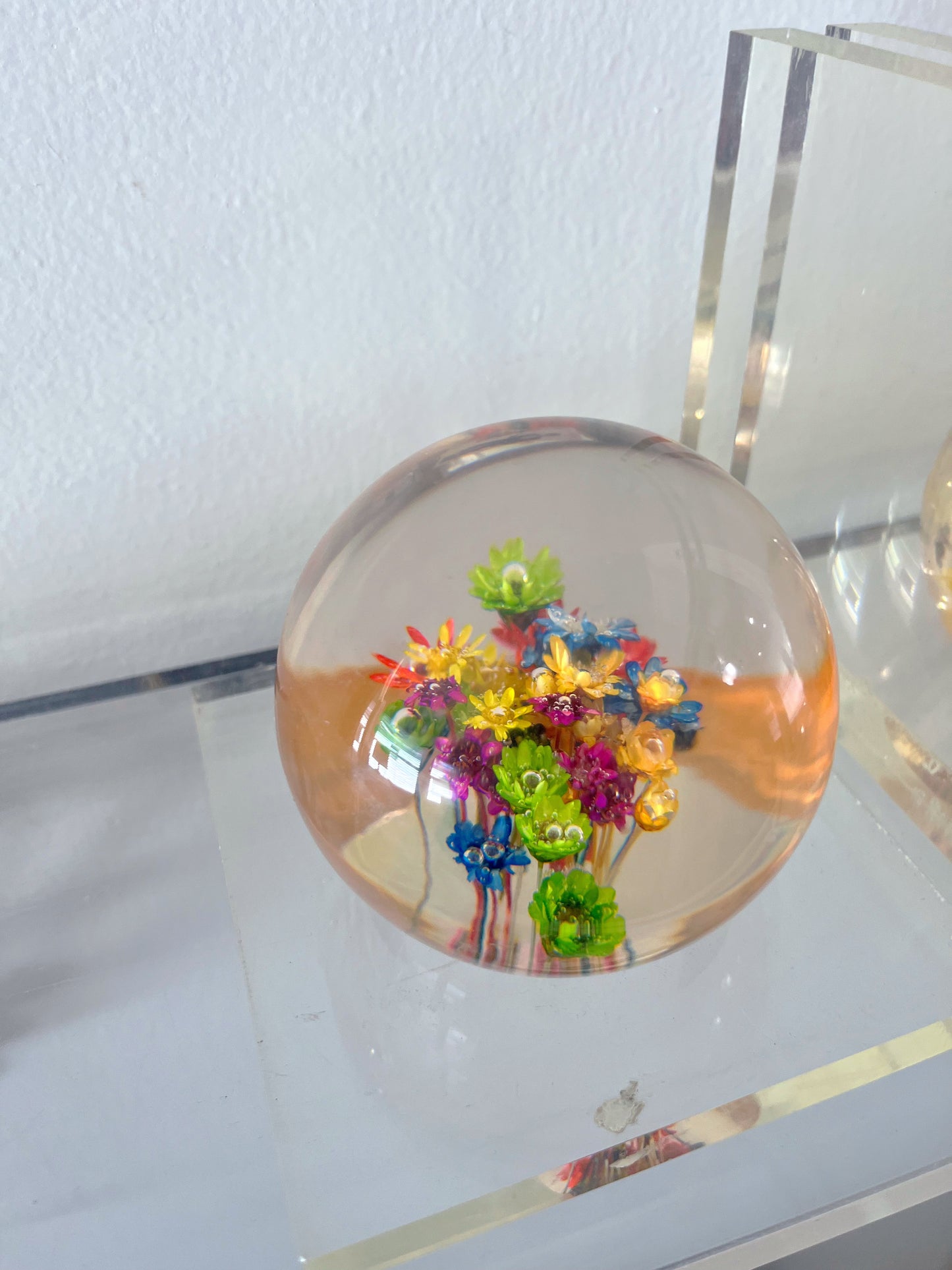 Lucite Floral Orb Bookends