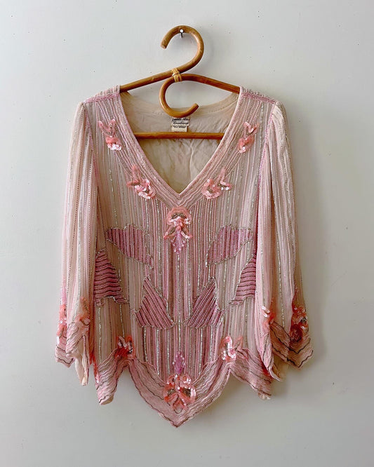 Pink Sequined & Silver Beaded Top | S/M