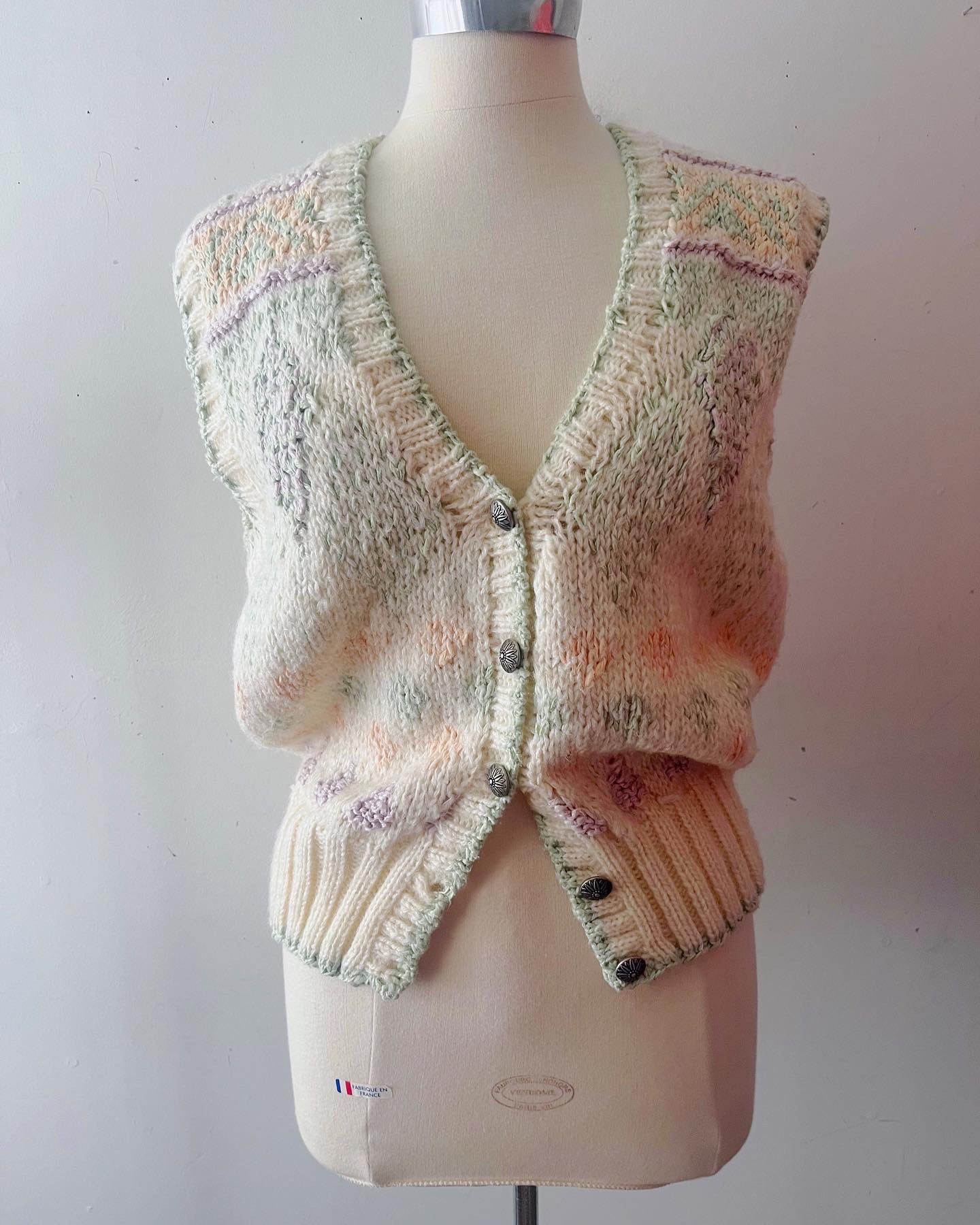 Pastel Chunky Textured Knit Cardigan Vest