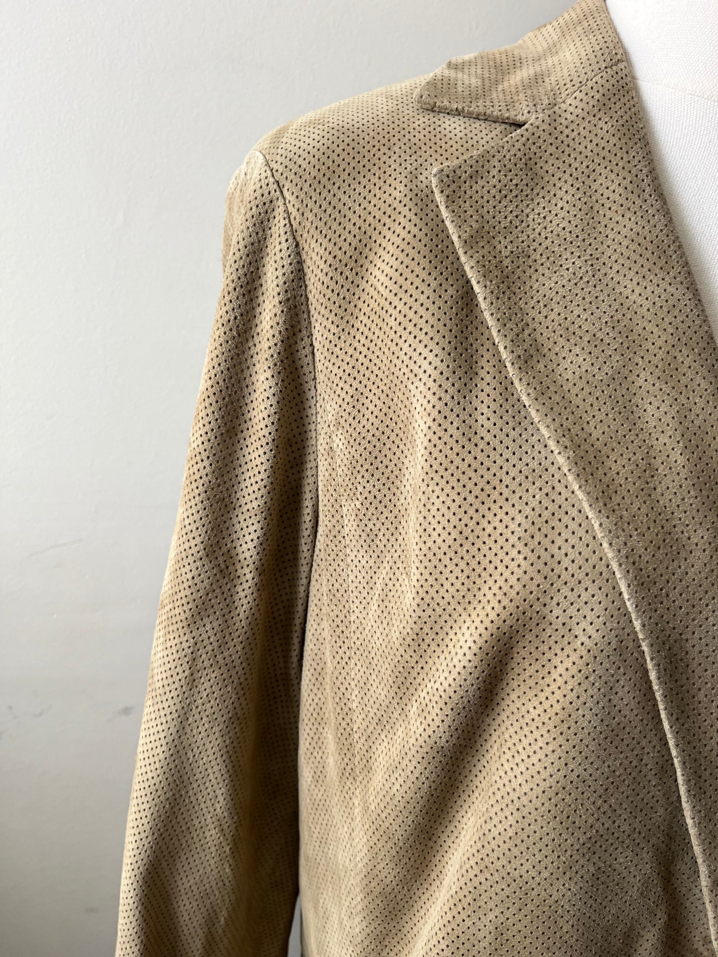 Perforated Cashew Butter Suede Mid Length Jacket Coat| Medium