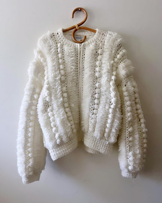 Fringe Pom Pom Crochet Knit Sweater| M/L