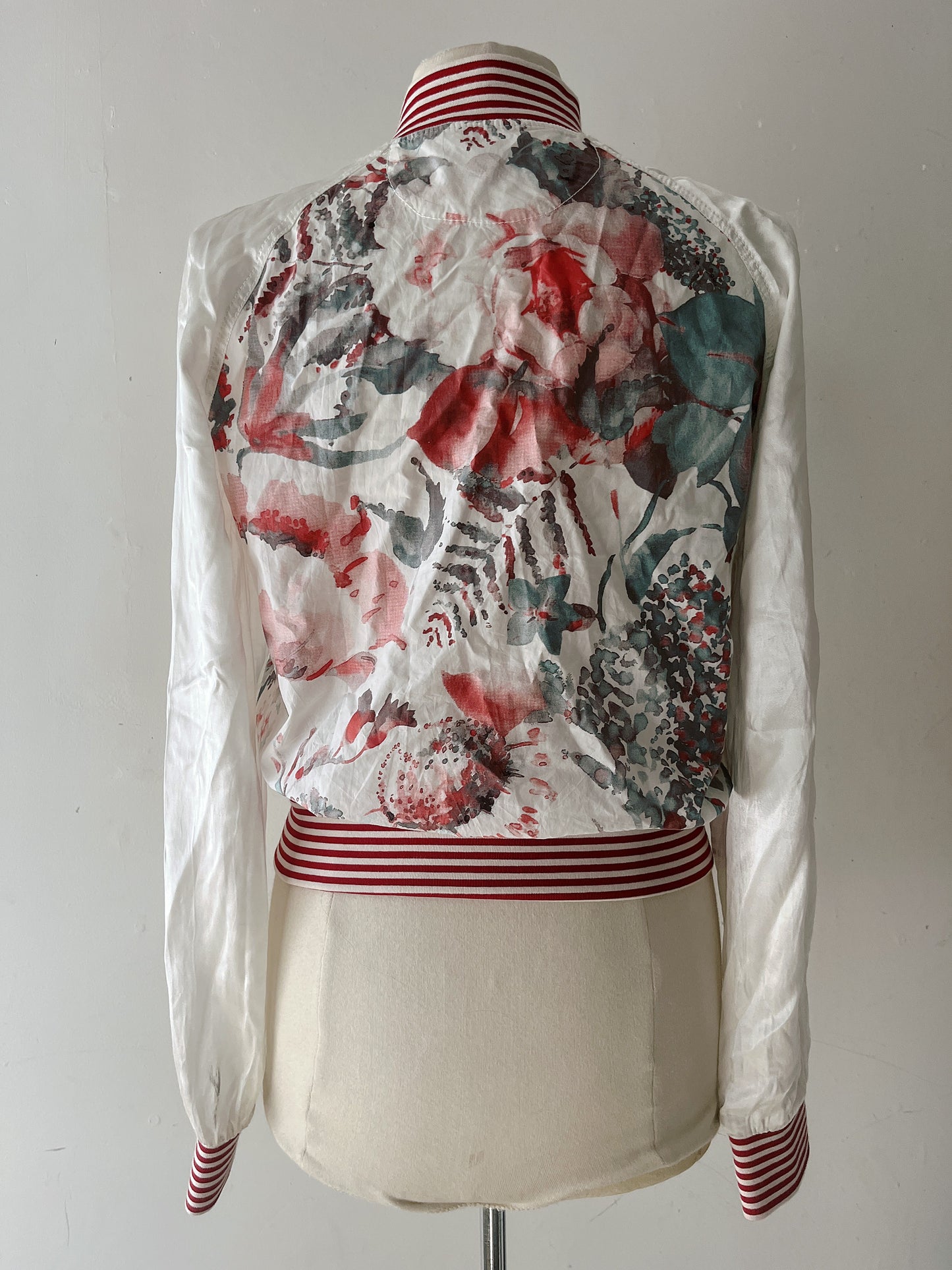 Digital Watercolor Rose Floral Bomber Jacket| S/M