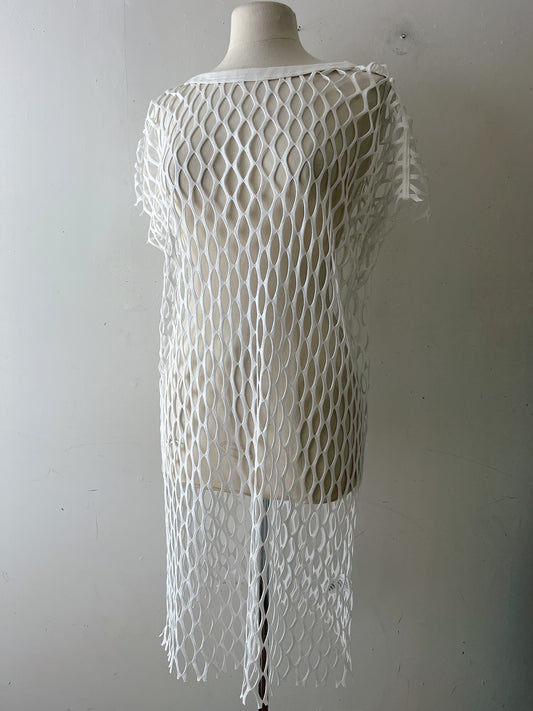 Dries Van Noten Ivory Fishnet Lattice Cutout Dress| Multi-size