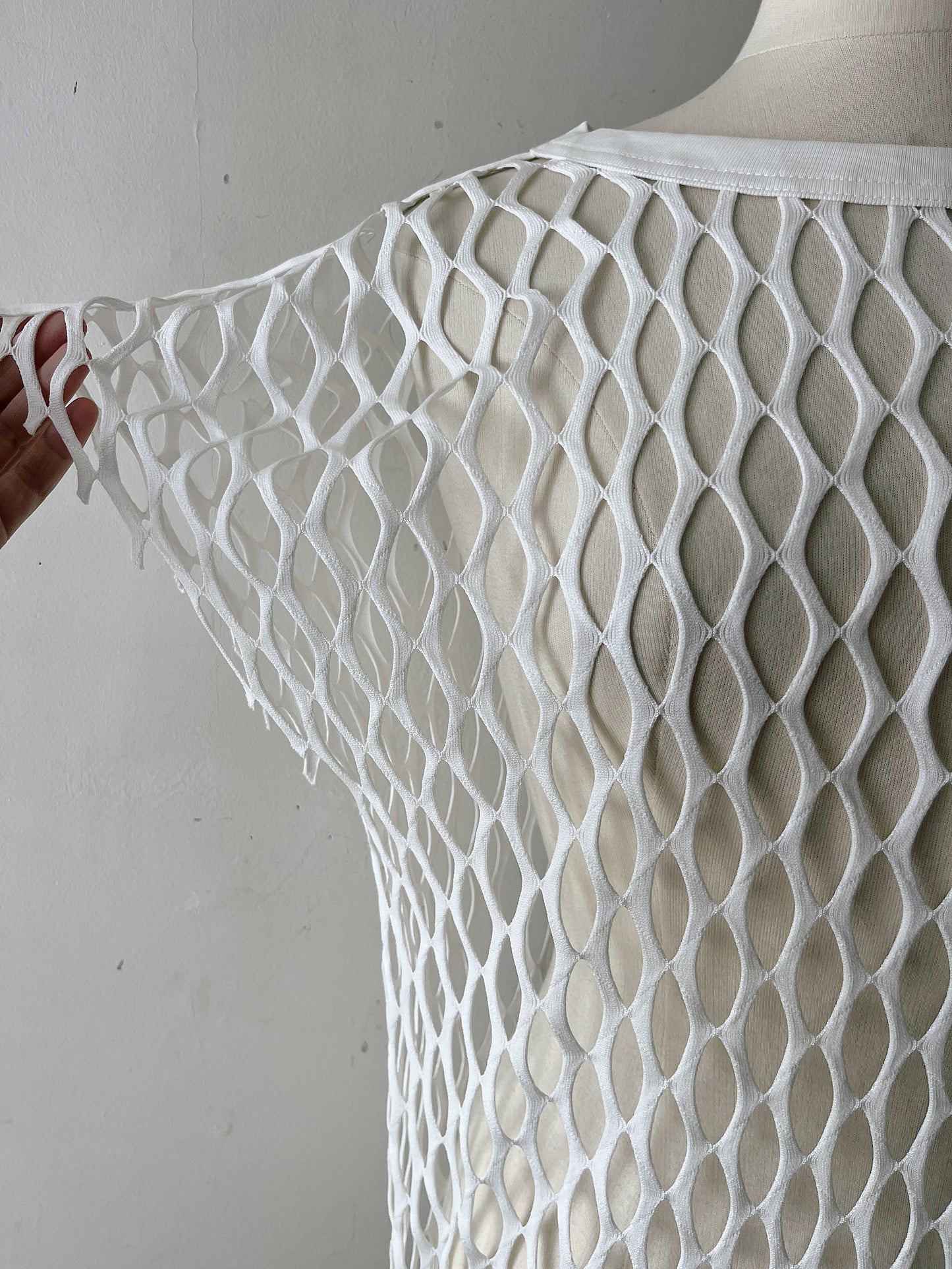 Dries Van Noten Ivory Fishnet Lattice Cutout Dress| Multi-size