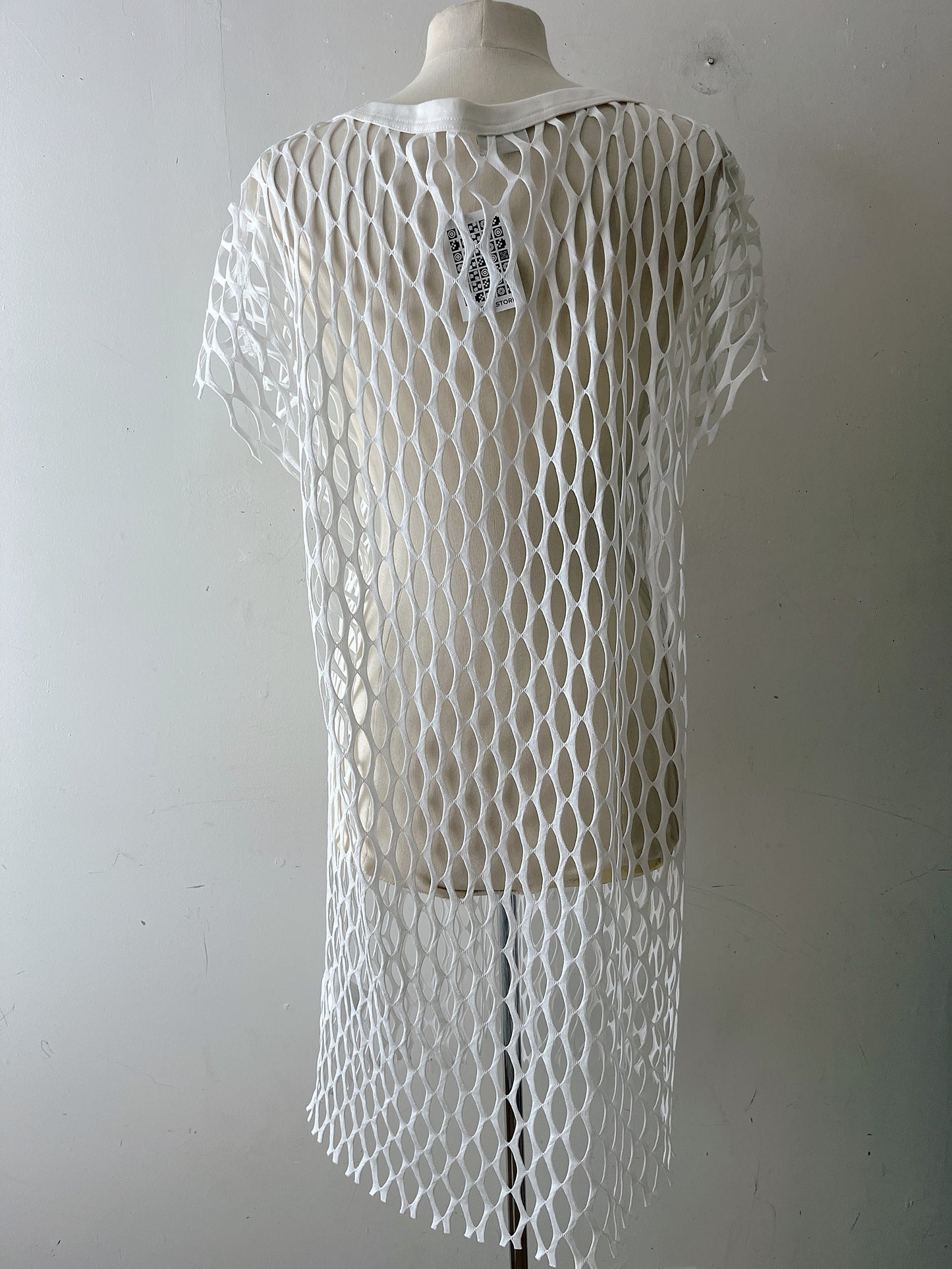 Dries Van Noten Ivory Fishnet Lattice Cutout Dress| Multi-size