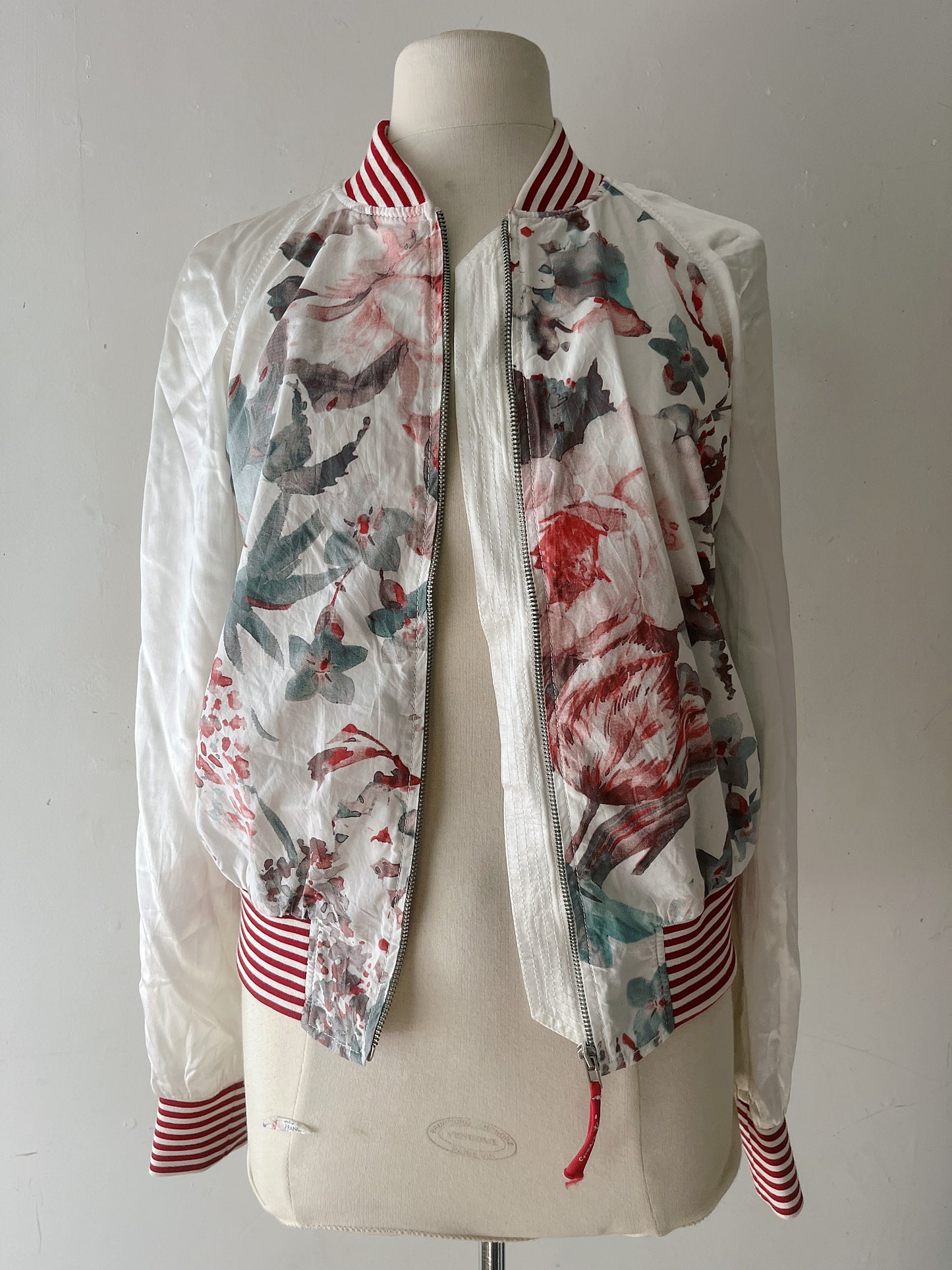 Digital Watercolor Rose Floral Bomber Jacket| S/M