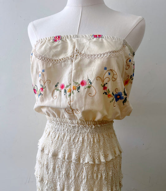 Embroidered Cropped Tube Top| S/M