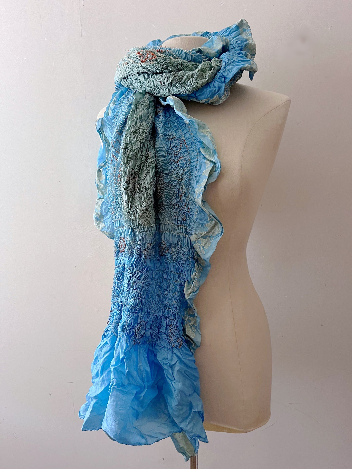 Deadstock 90s handmade silk mermaid wrap scarf from India - vintage scarf top