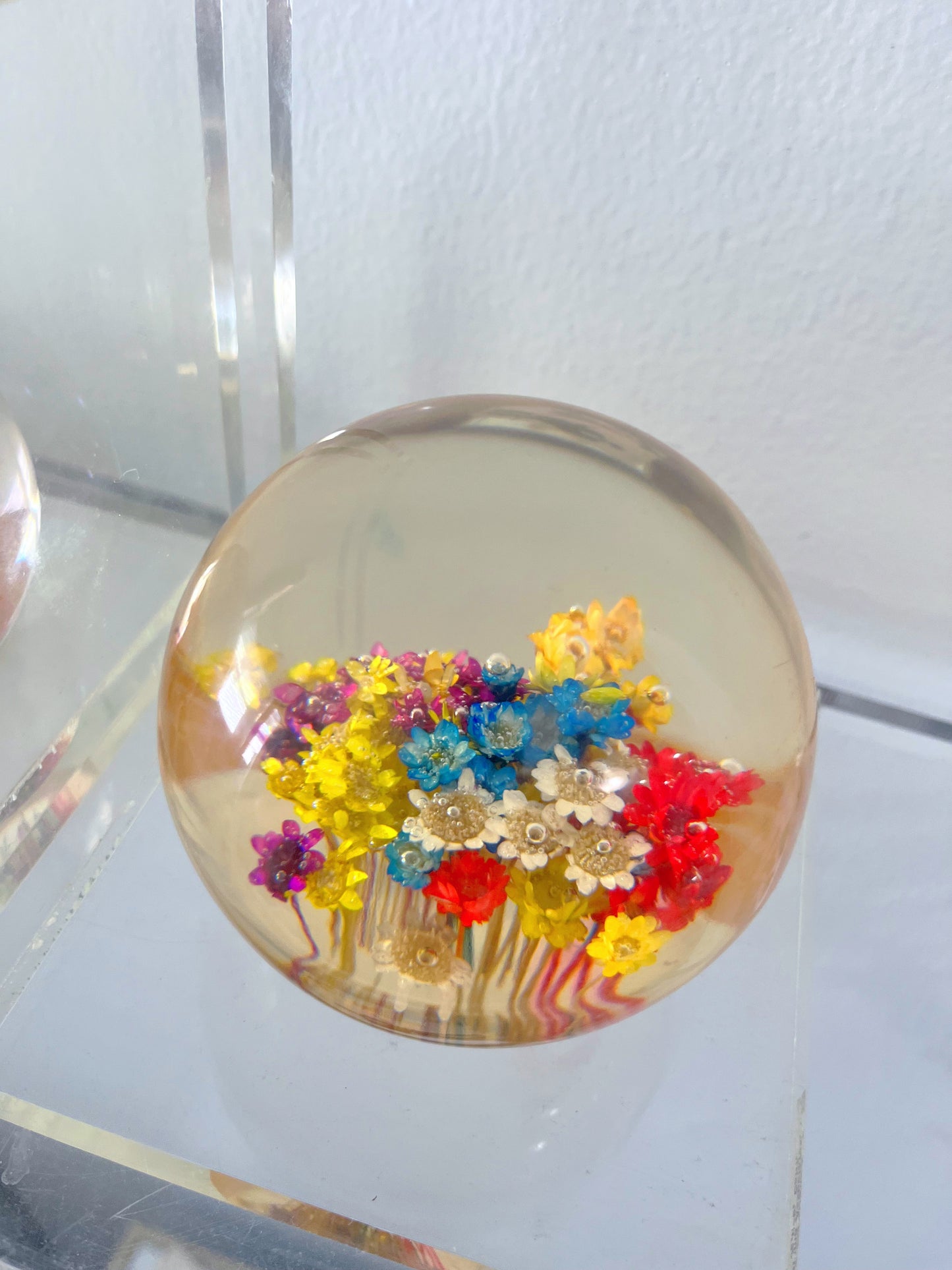 Lucite Floral Orb Bookends