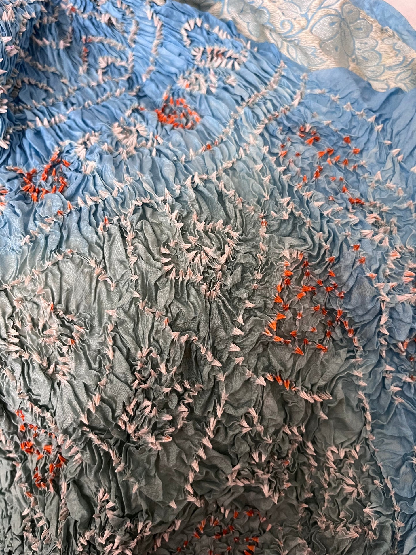 Handmade silk crinkled wrap scarf with hand-dyed detail - boho luxury resort wear