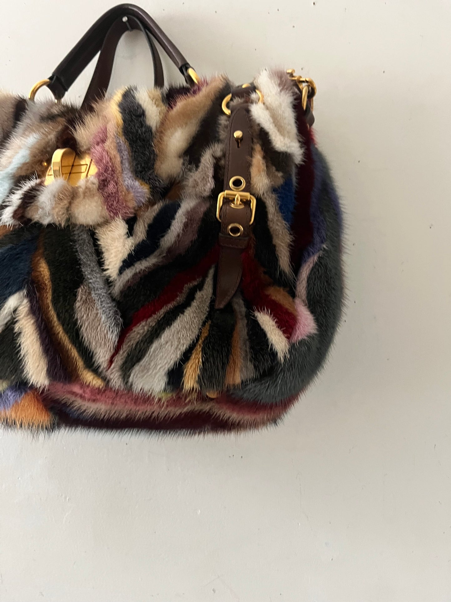 Miu Miu Minx Fur Chevron Purse
