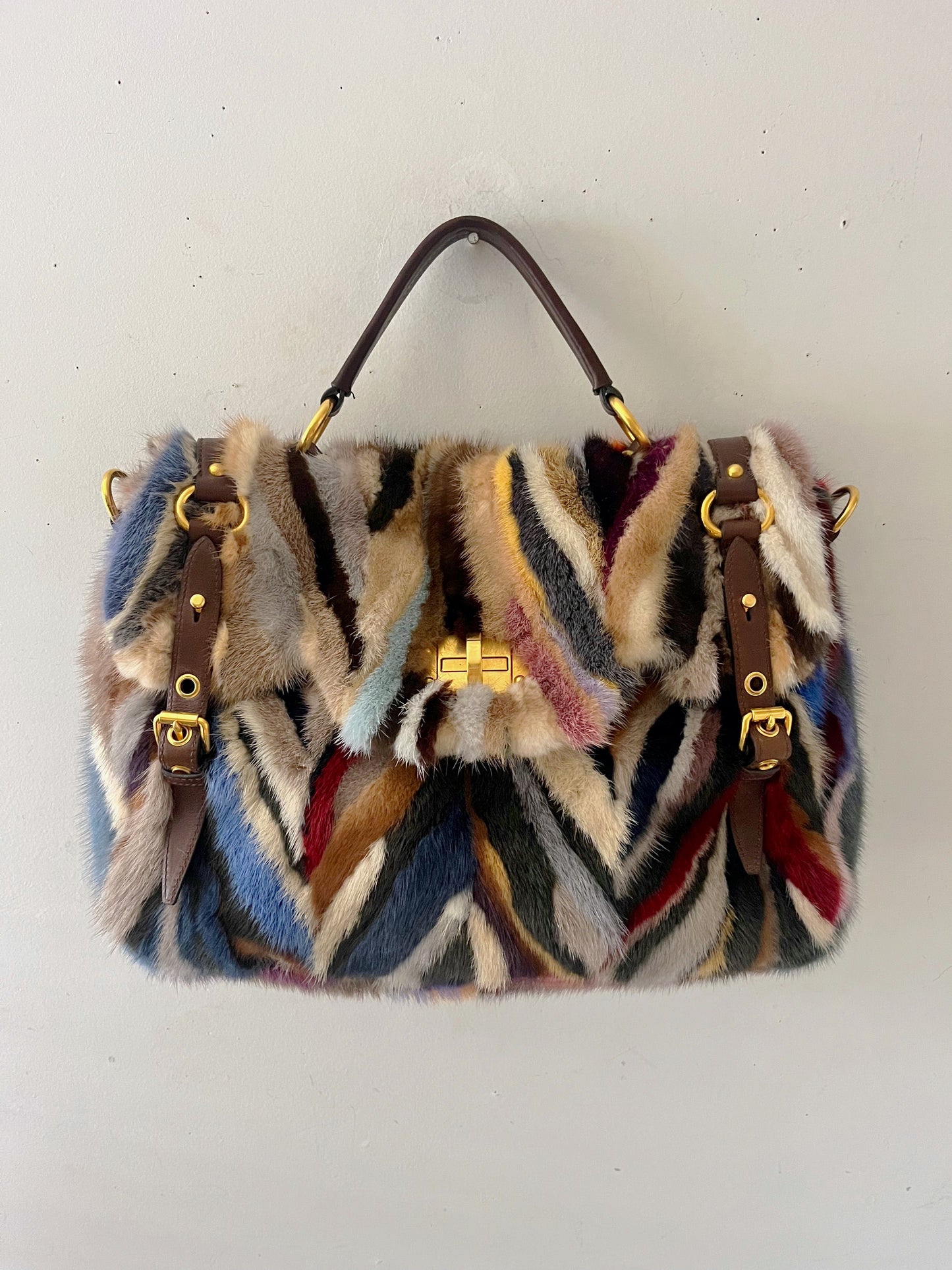 Miu Miu Minx Fur Chevron Purse