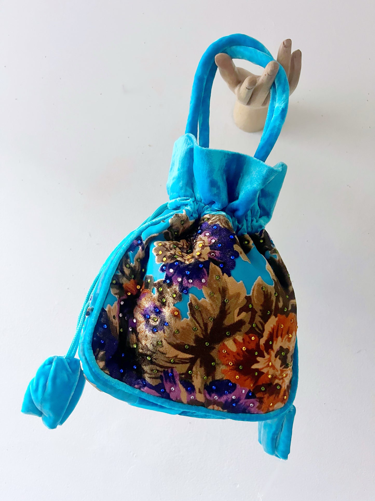 Velvet Silk Burnout Rhinestone Handbag Turquoise