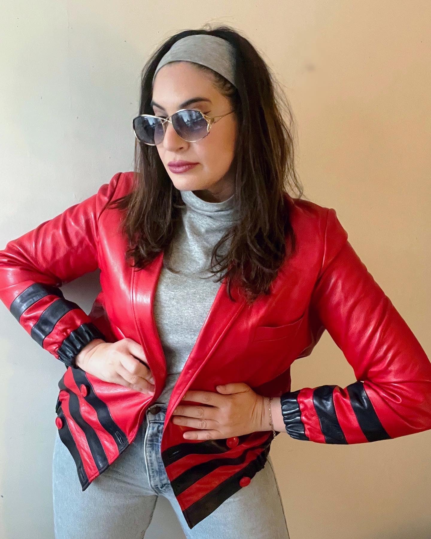 Red Striped Leather Jacket