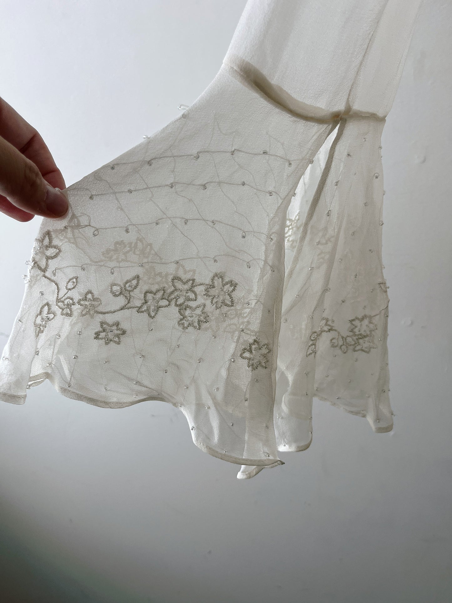 Ice Ivory Silk Beaded Floral Embroidered Cami| M/L