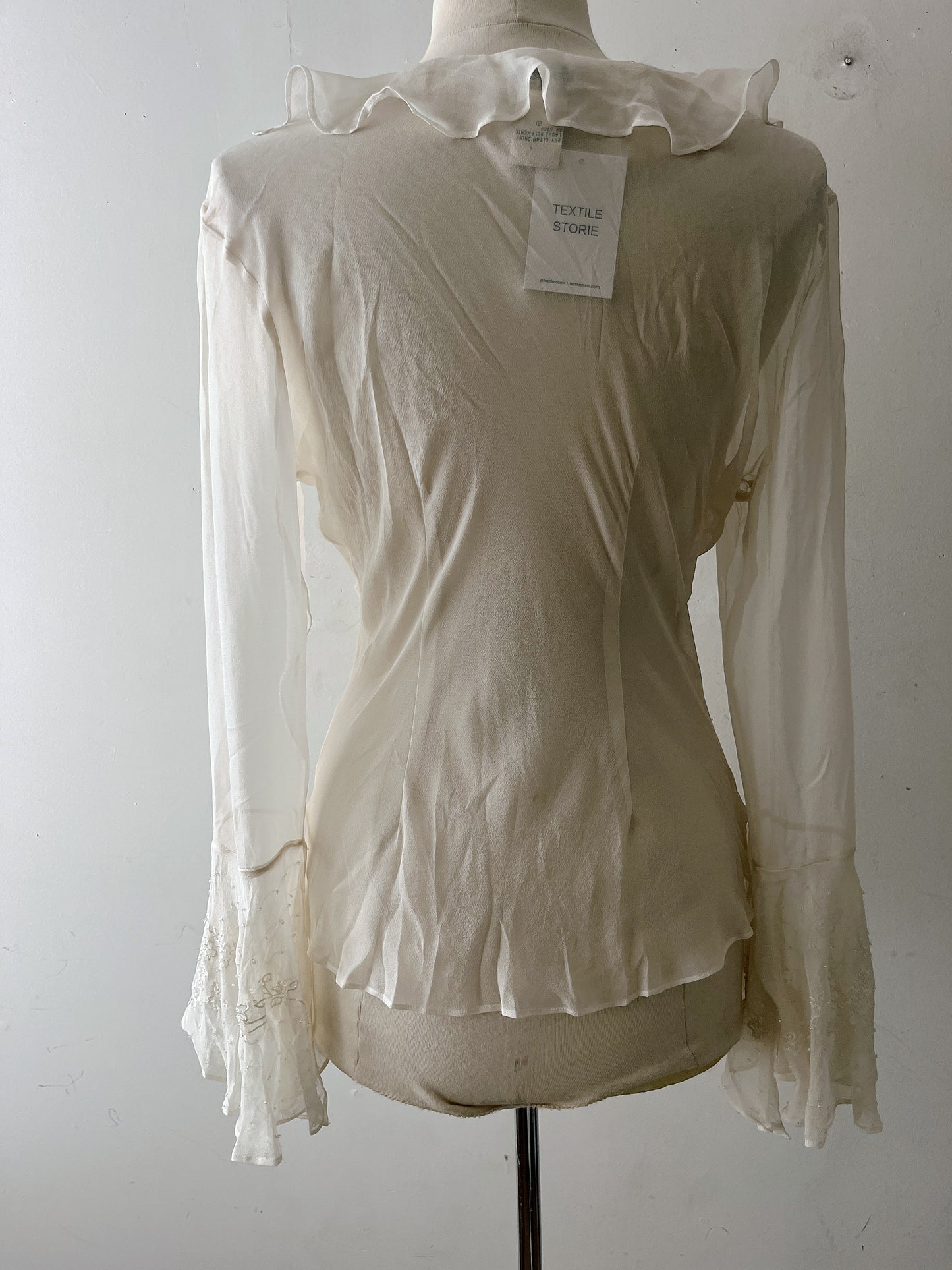 Ice Ivory Silk Beaded Floral Embroidered Cami| M/L