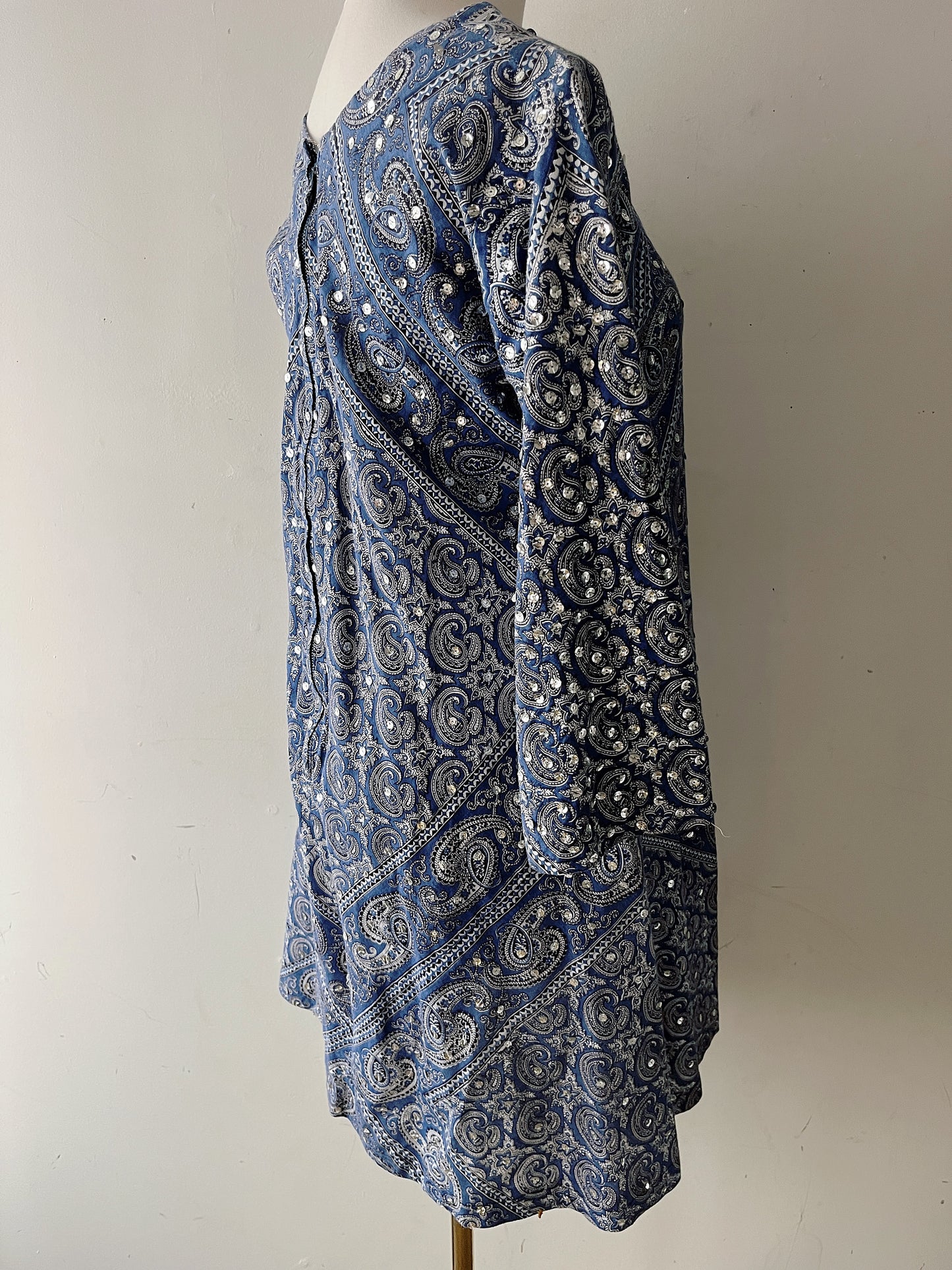 Bandana Paisley Sequin Bell Sleeve Mini Dress| Medium