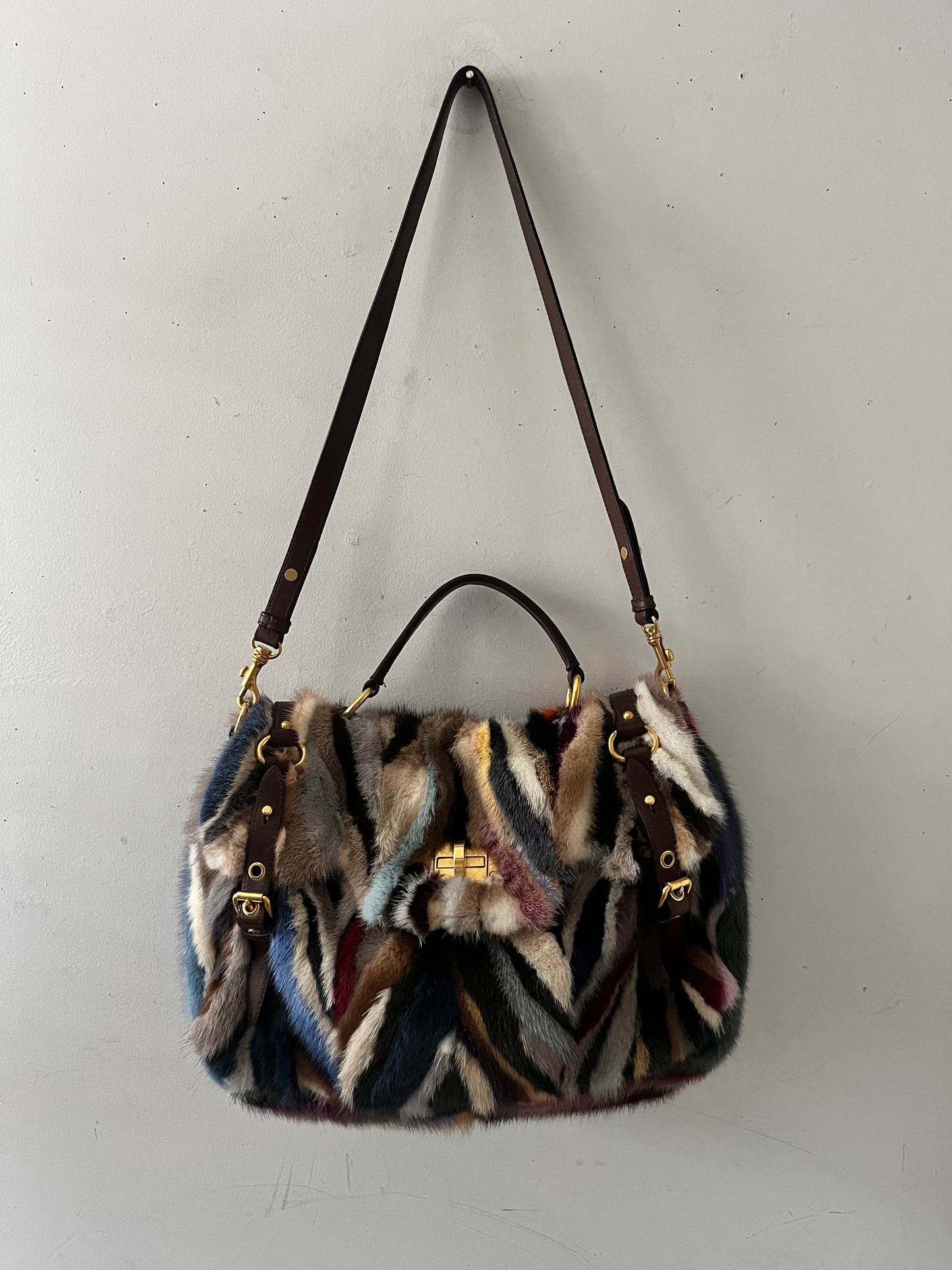 Miu Miu Minx Fur Chevron Purse