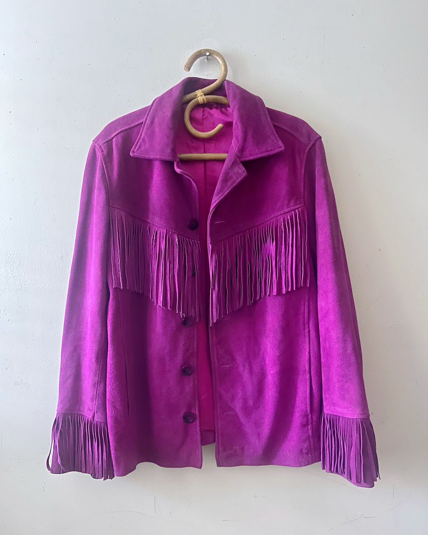 Red Violet Suede Fringe Jacket| M/L