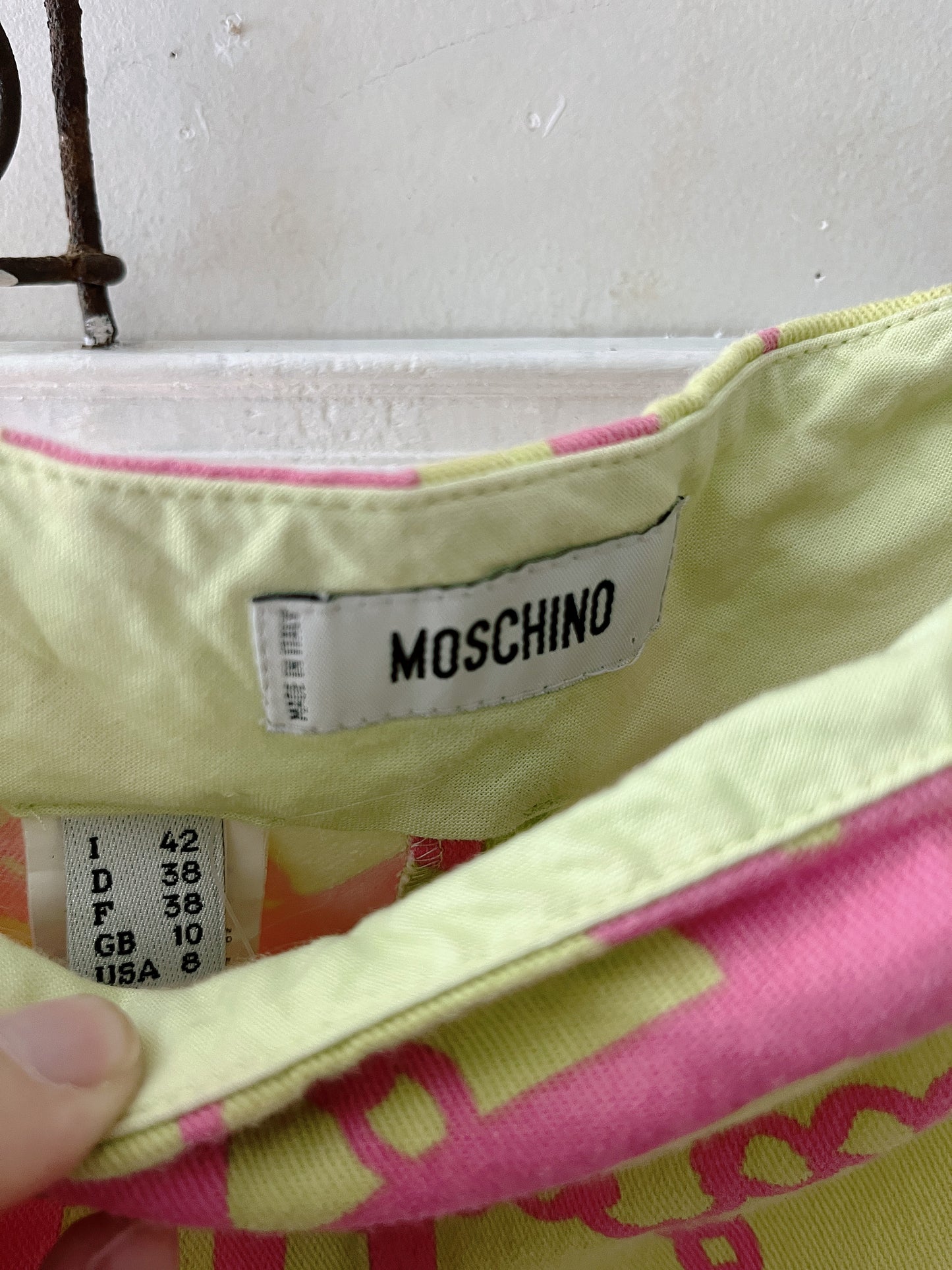 Moschino Pink Lime Chain Print Trousers| Medium