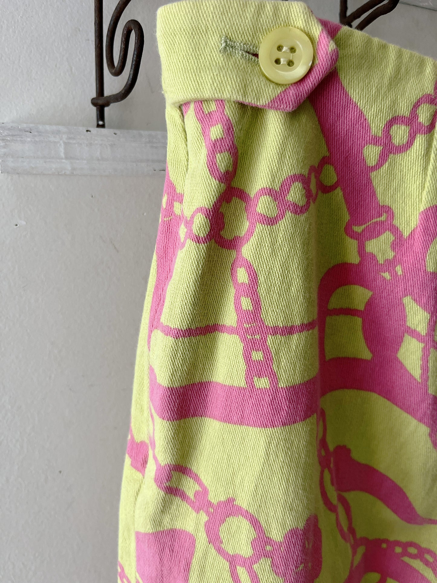 Moschino Pink Lime Chain Print Trousers| Medium