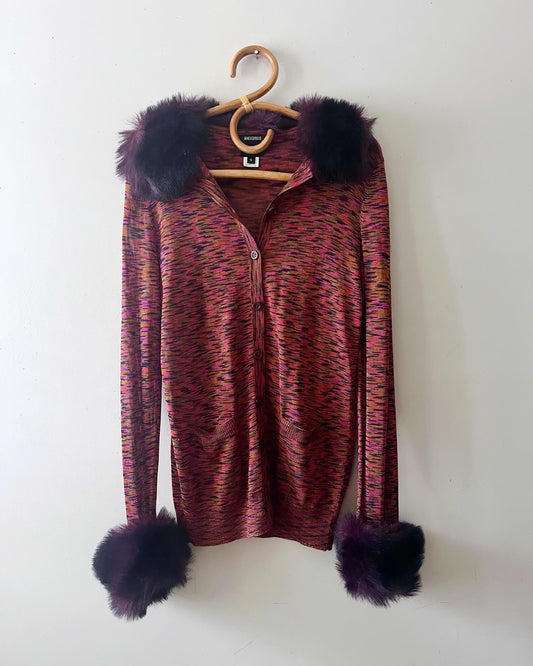 Fur Accent Knit Cardigan