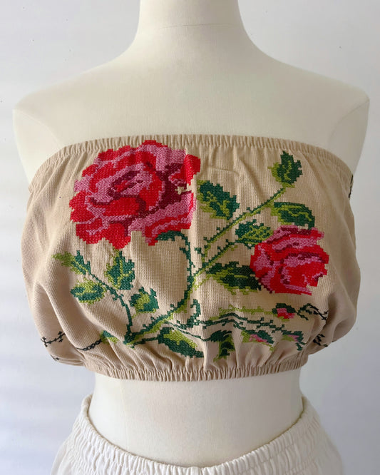 Embroidered Cropped Tube Top| Small-Medium