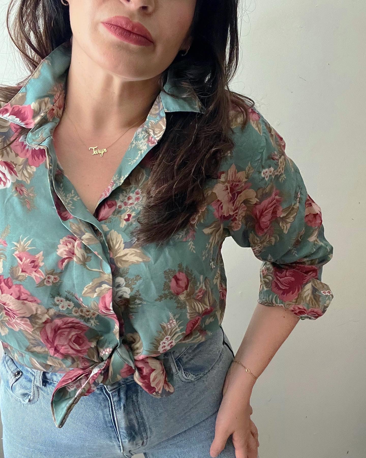 Muted Turquoise Floral Top