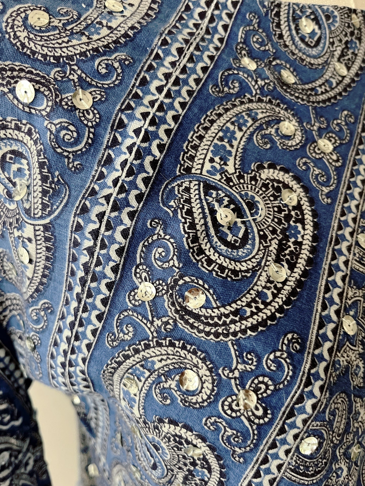 Bandana Paisley Sequin Bell Sleeve Mini Dress| Medium