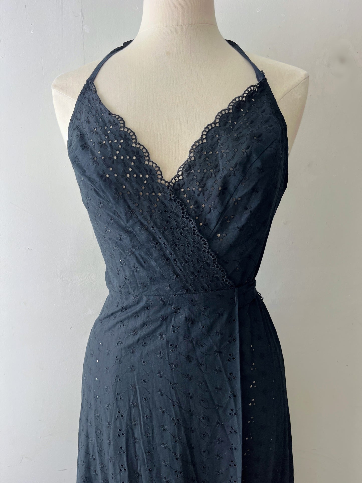 Black Eyelet Halter Wrap Maxi Dress| S/M