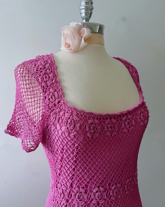 Crochet Knit Floral Midi Dress| S/M