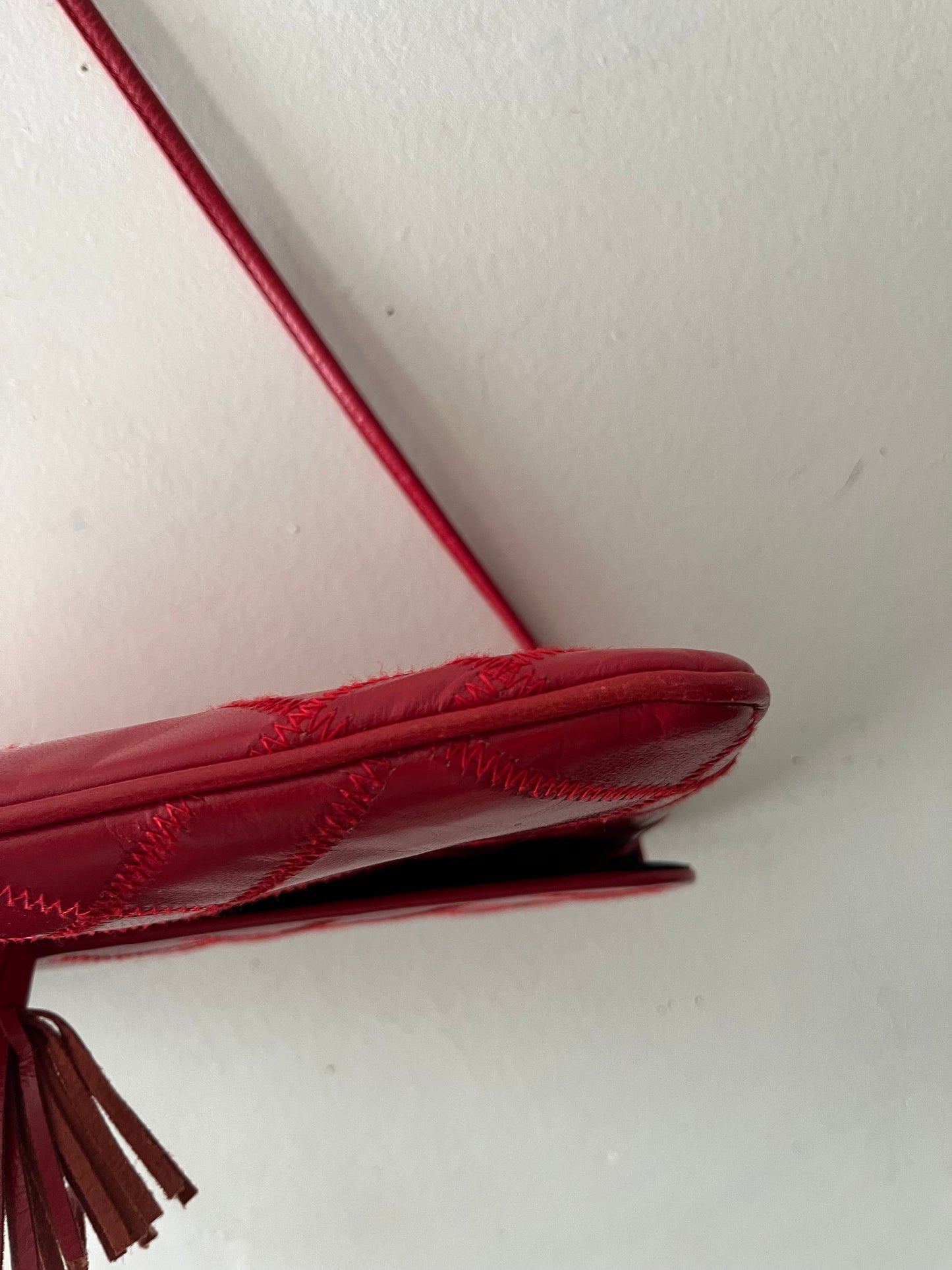Red Tassel Leather Crossbody Clutch Purse
