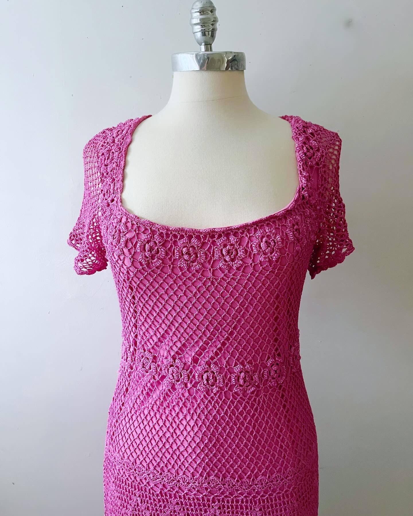 Crochet Knit Floral Midi Dress