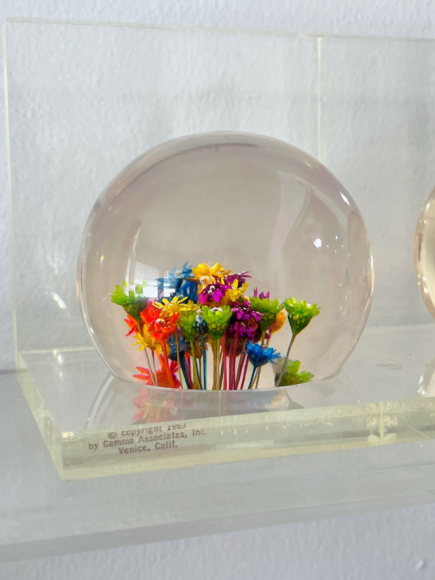 Lucite Floral Orb Bookends