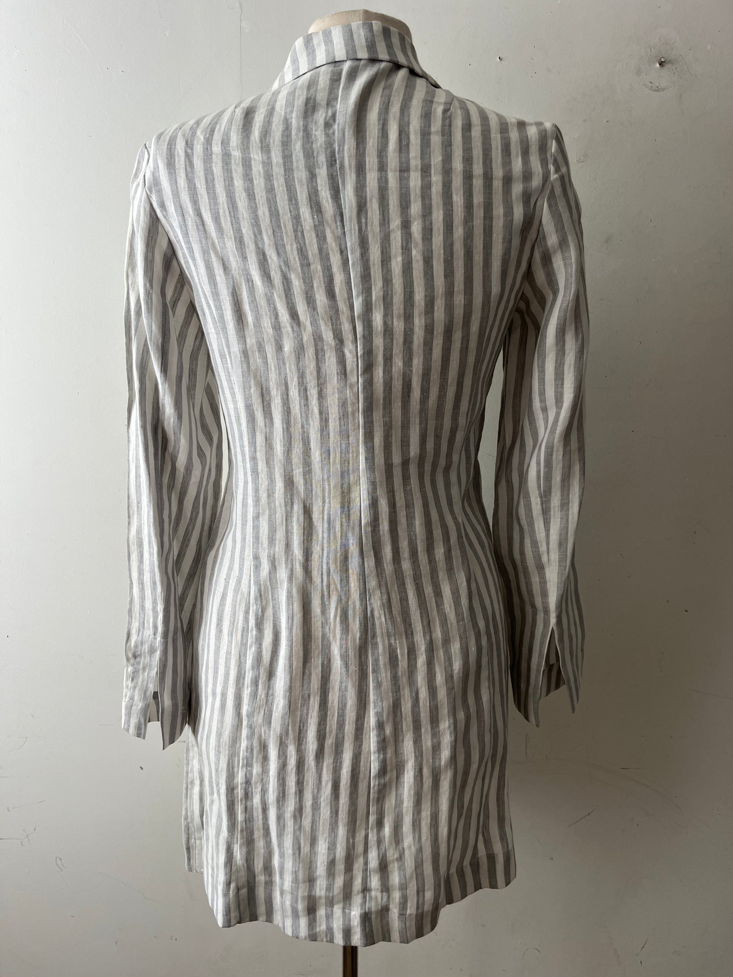 Tara Jarmon Y2K Grey White Striped Linen Long Blazer| S/M
