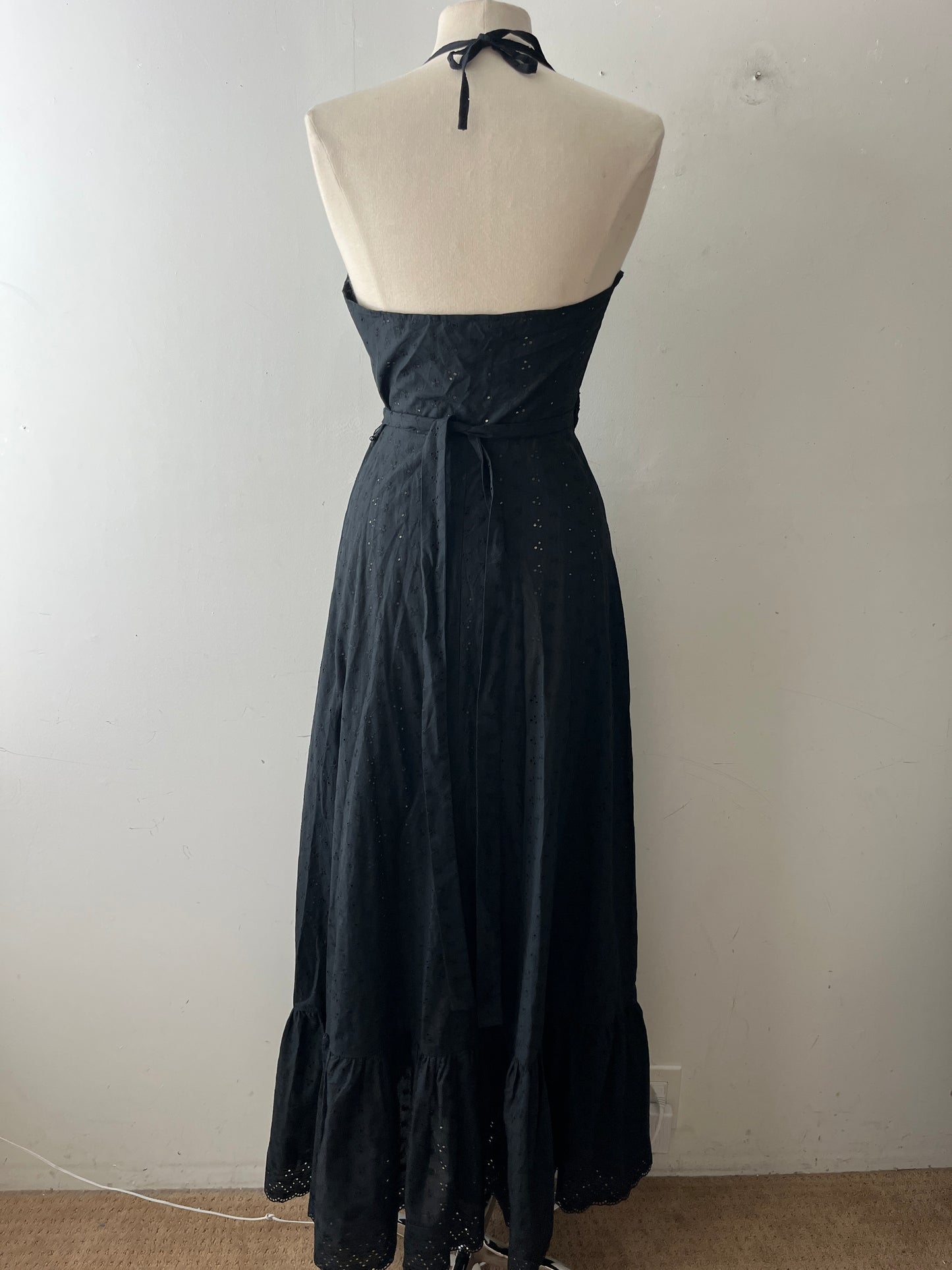 Black Eyelet Halter Wrap Maxi Dress| S/M