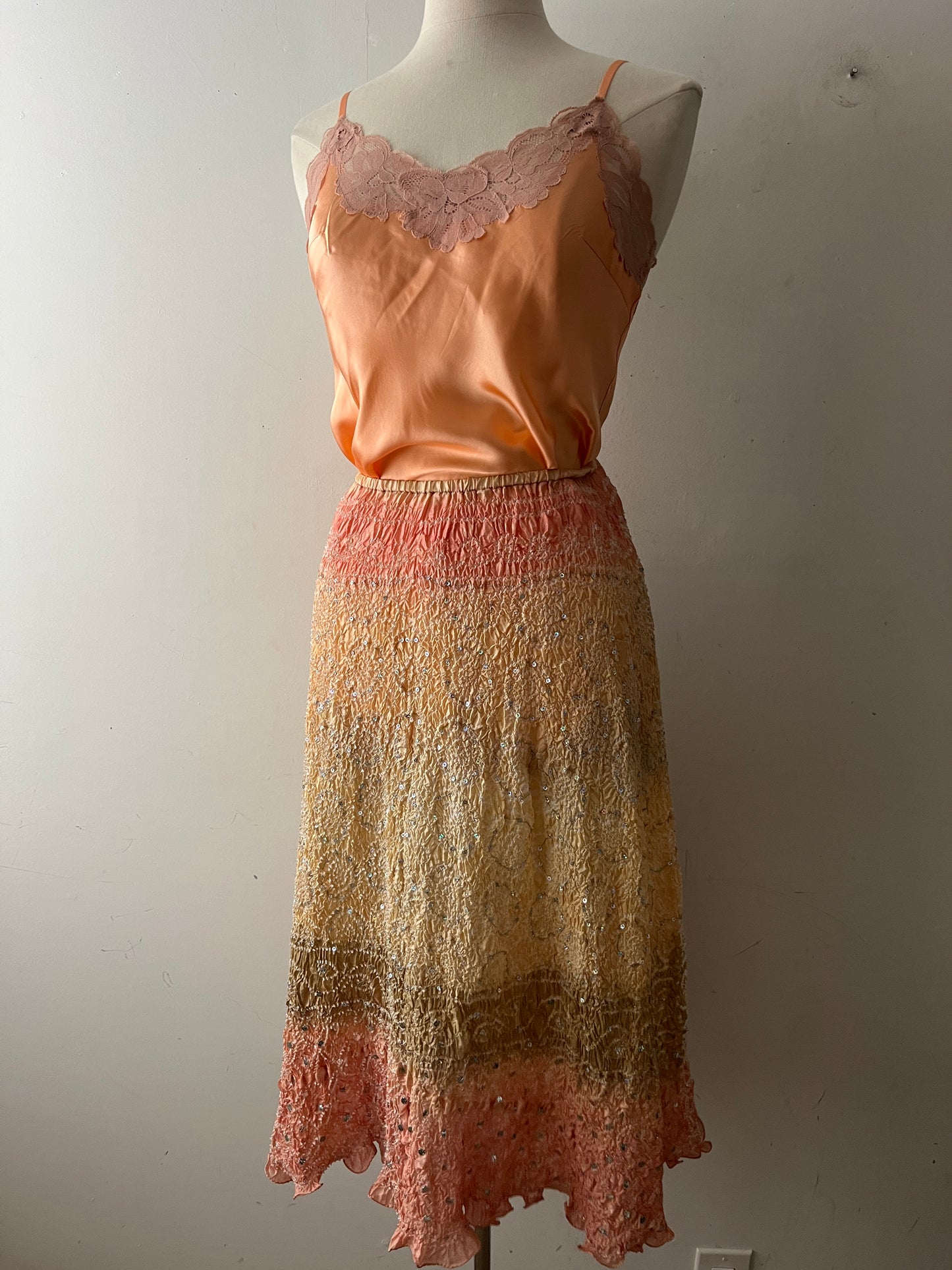 Silk Hand dyed Ombre Sequin Midi Skirt| S/M