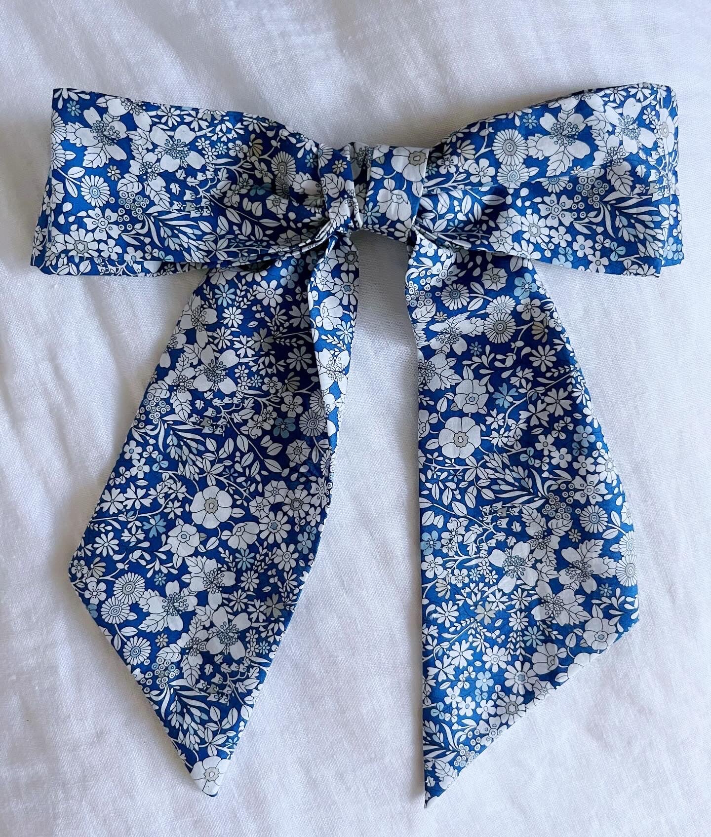 Large Double Bow Barrette- Liberty of London Blues