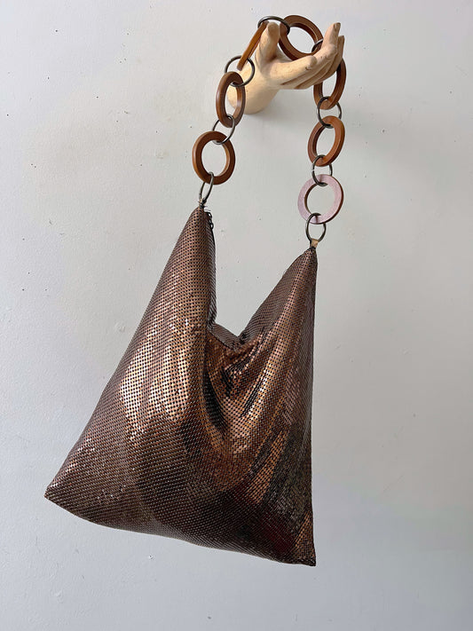 Whiting & Davis Chocolate Bronze Shoulder Bag Purse