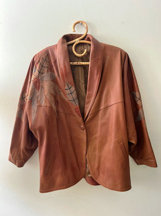 Floral Patched Leather Jacket| Large