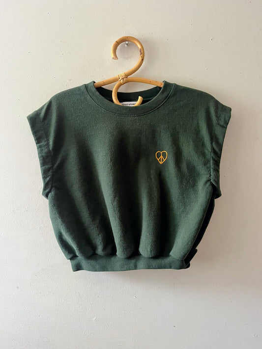 Embroidered Modern Crew Sweat Top Deep Green & Old Gold| S/M
