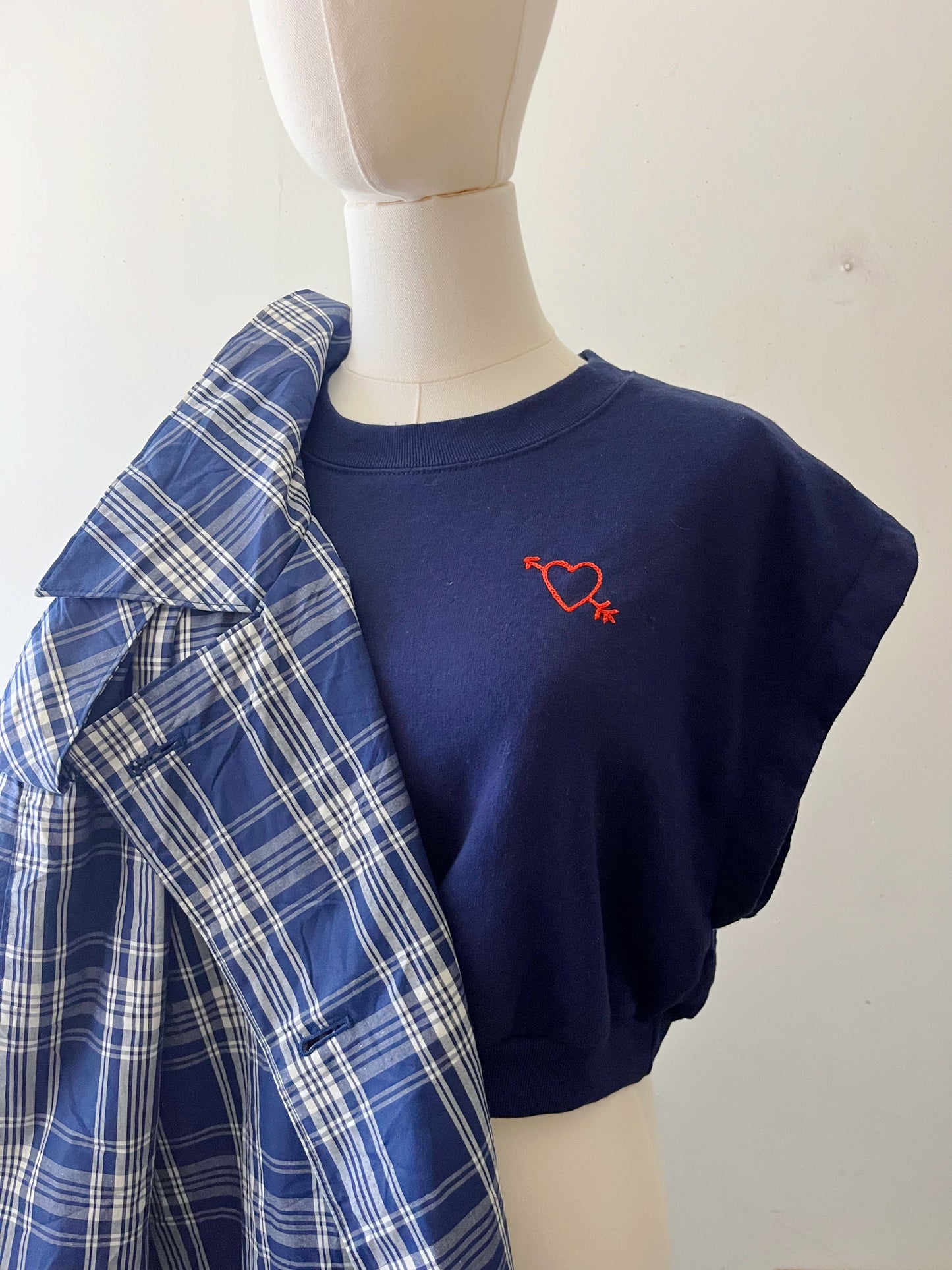 Embroidered Modern Crew Sweat Top Navy & Blood Orange| S/M