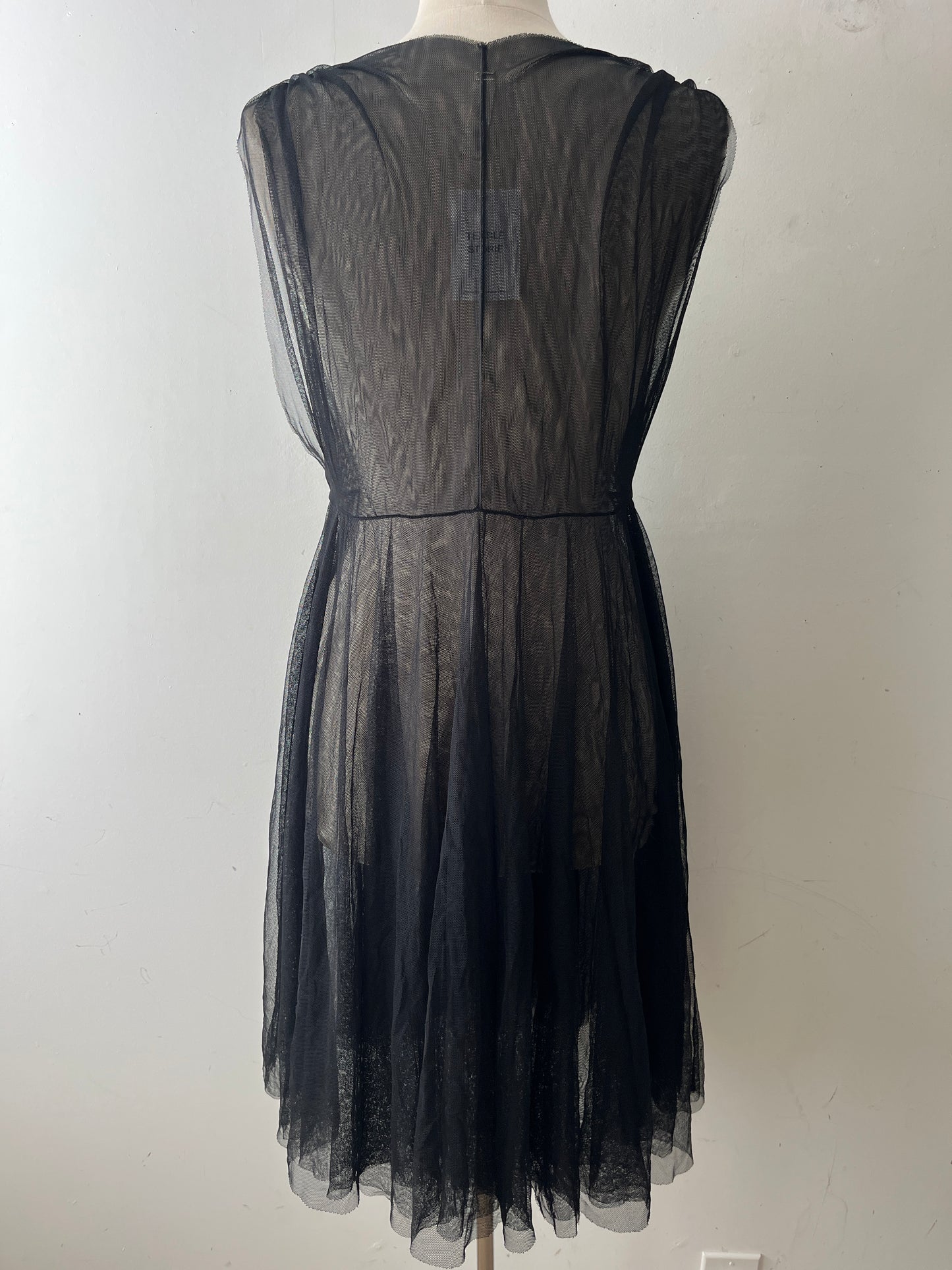Rozae Nichols Black Sheer Pleated Tulle Surplice Dress| S/M