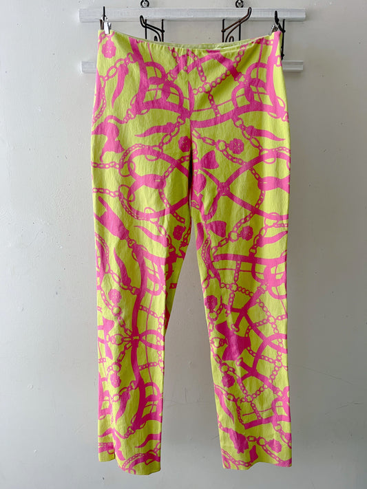 Moschino Pink Lime Chain Print Trousers| Medium